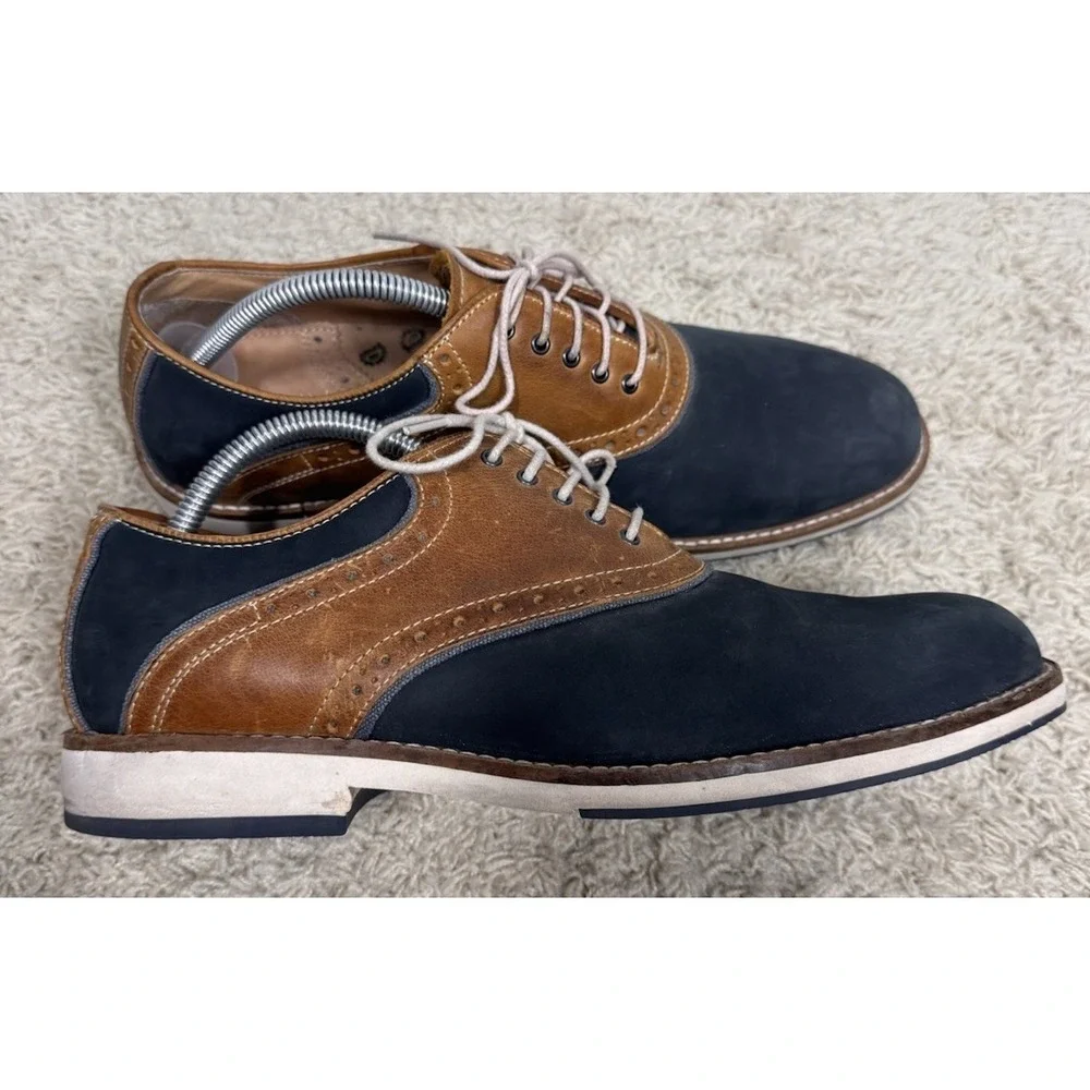Johnston & Murphy Blue Suede And Tan Leather Saddle Shoes Mens 10M Preppy Career